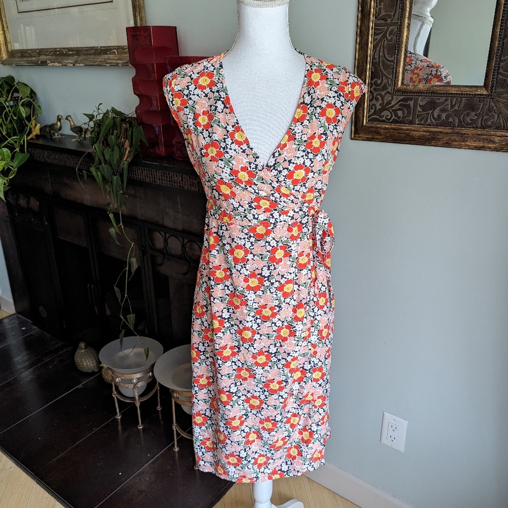 J.Crew Mercantile Wms Small Easy Wrap Midi Dress in Seventies Floral Viscose 157